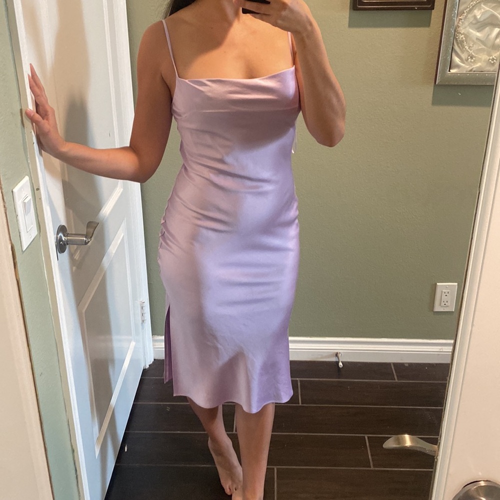 Lavender colored midi slip dress